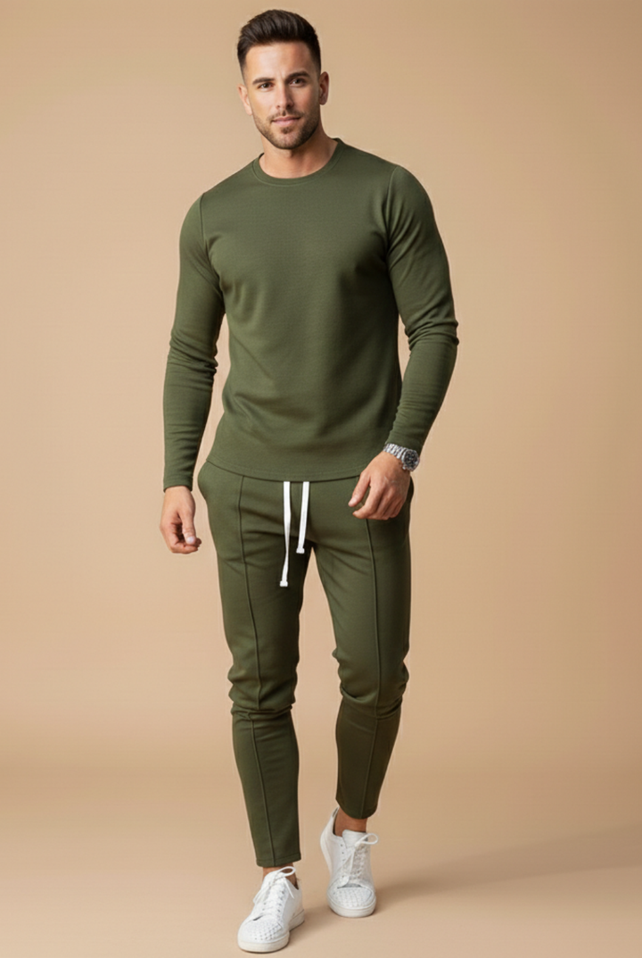 Crewneck Top and Slim Drawstring Trousers Set