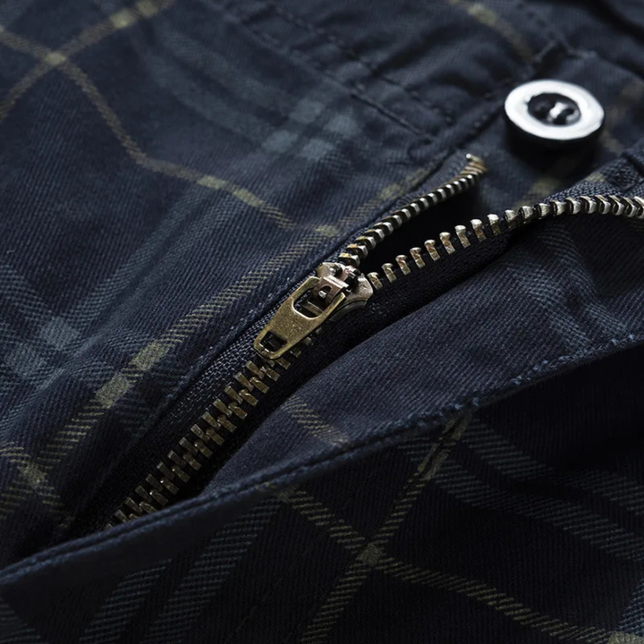 Multi-Pocket Plaid Cargo Shorts