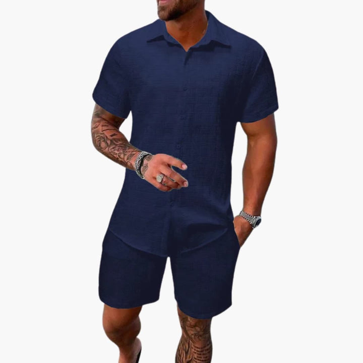 Textured Shirt and Shorts Set