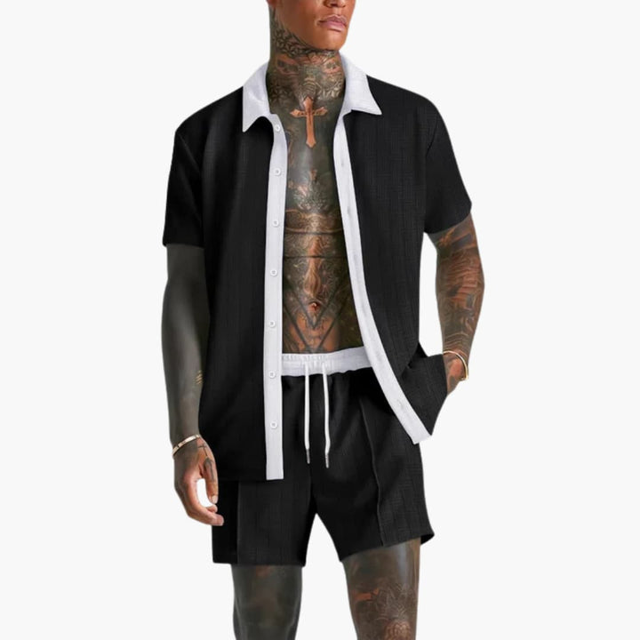 Contrast Shirt and Drawstring Shorts Set