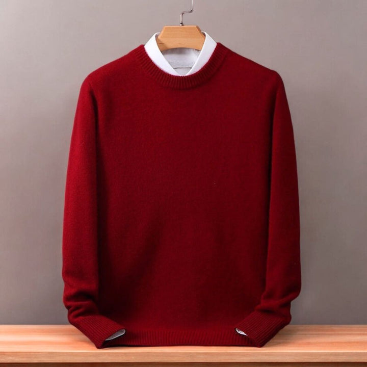 Fine-Knit Crew Neck Sweater - Red
