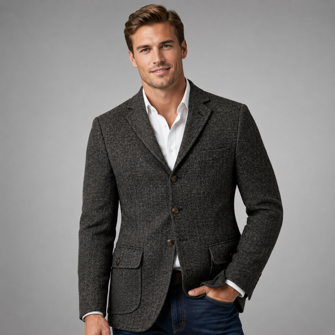 Fishbone Texture Single Breasted Blazer
