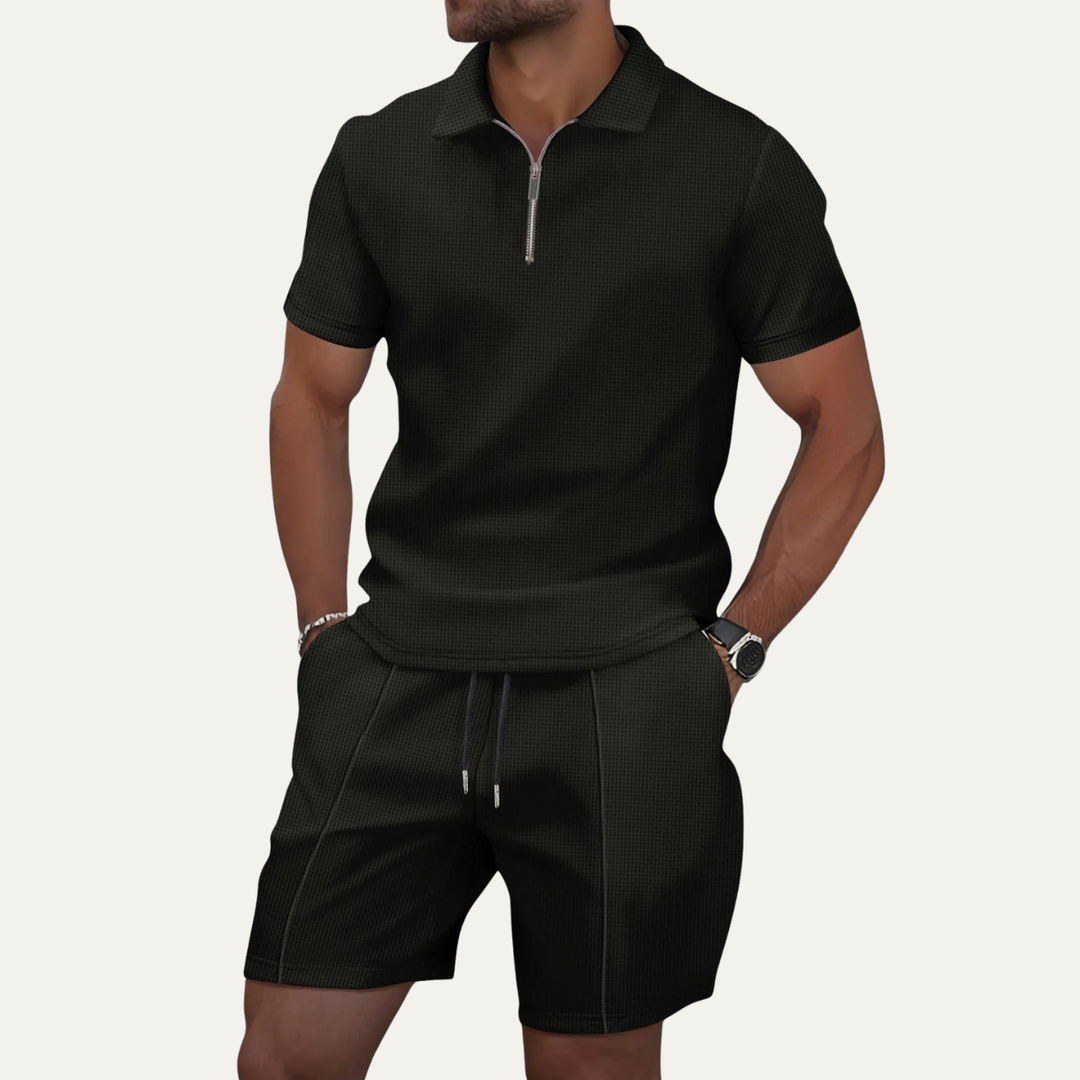 Zip-Neck Polo and Shorts Set
