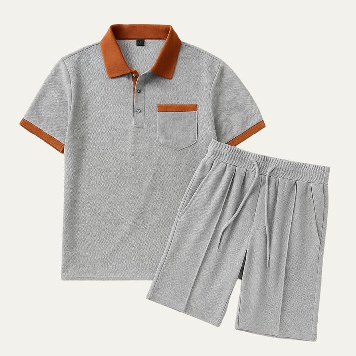 Contrast Trim Polo Shirt and Drawstring Shorts Set