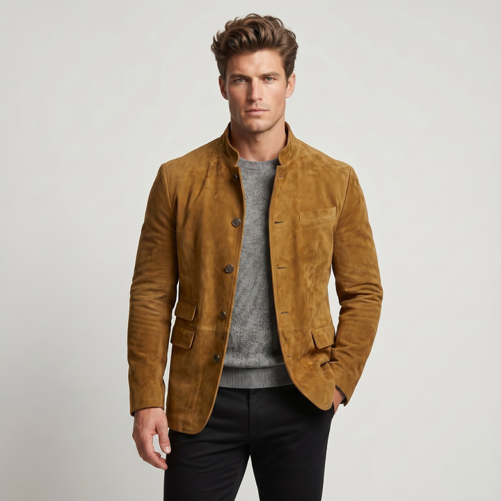 Suede-Look Single Breasted Blazer