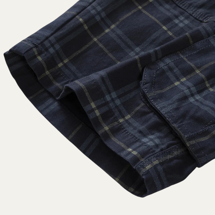 Multi-Pocket Plaid Cargo Shorts