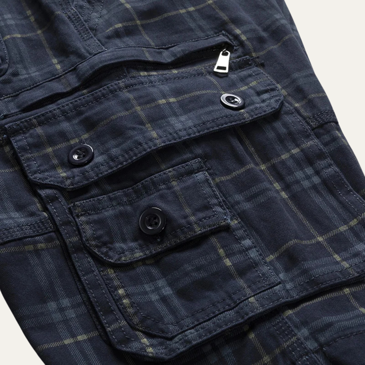 Multi-Pocket Plaid Cargo Shorts