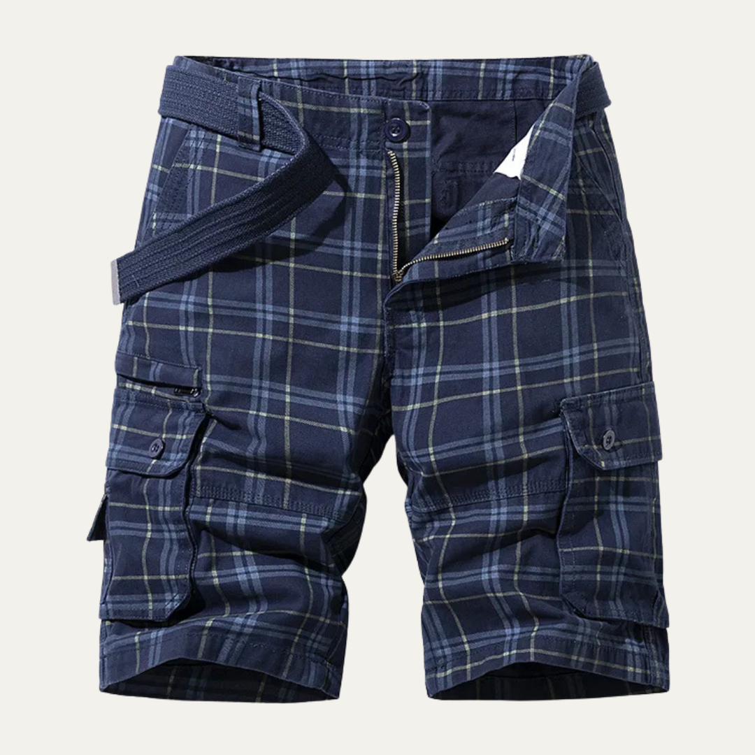 Multi-Pocket Plaid Cargo Shorts