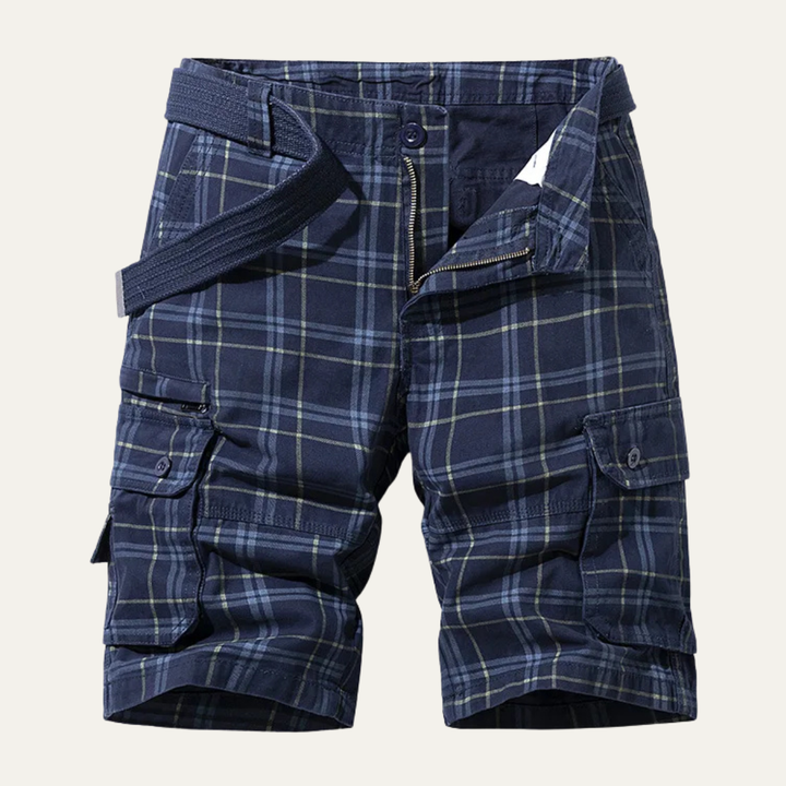Multi-Pocket Plaid Cargo Shorts