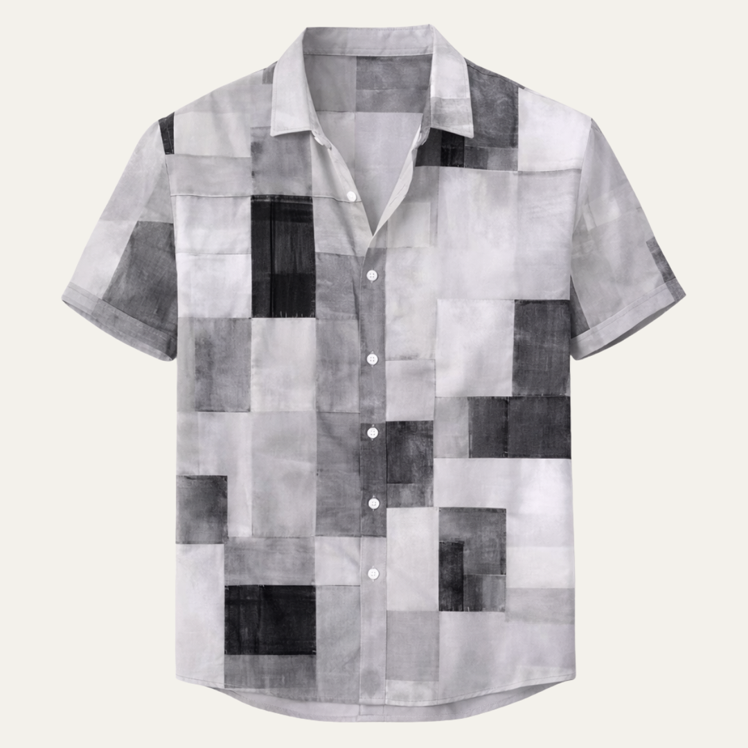 Patchwork Short Sleeve Button-Up Shirt