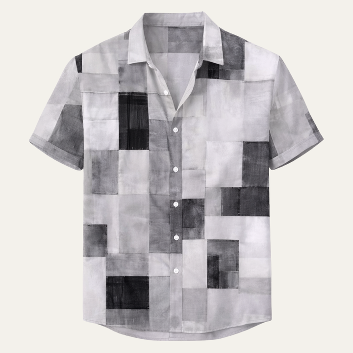 Patchwork Short Sleeve Button-Up Shirt