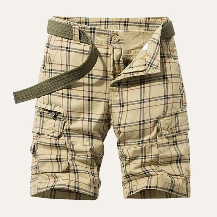 Multi-Pocket Plaid Cargo Shorts