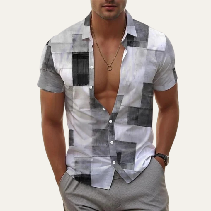 Patchwork Short Sleeve Button-Up Shirt