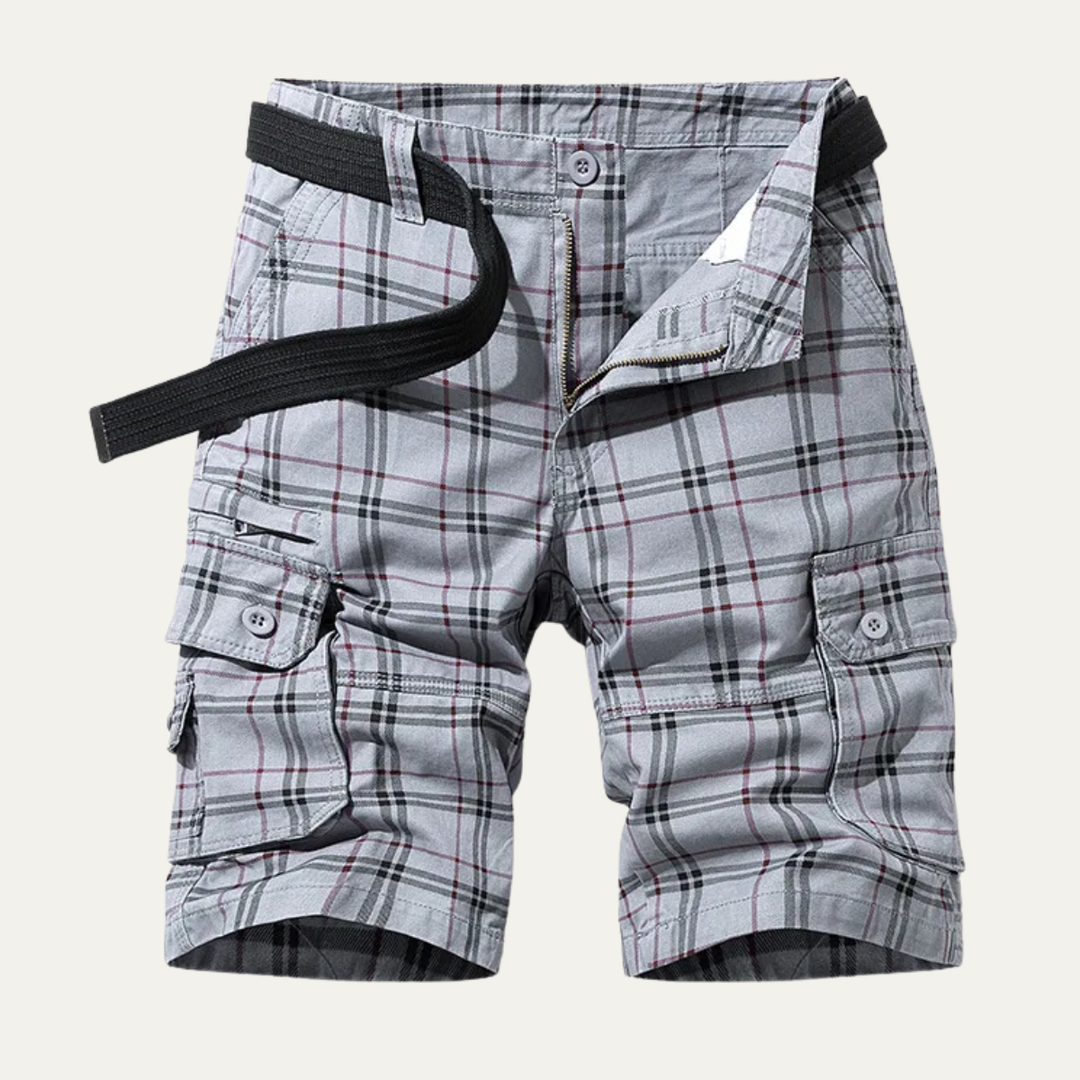 Multi-Pocket Plaid Cargo Shorts