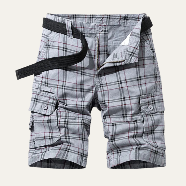 Multi-Pocket Plaid Cargo Shorts