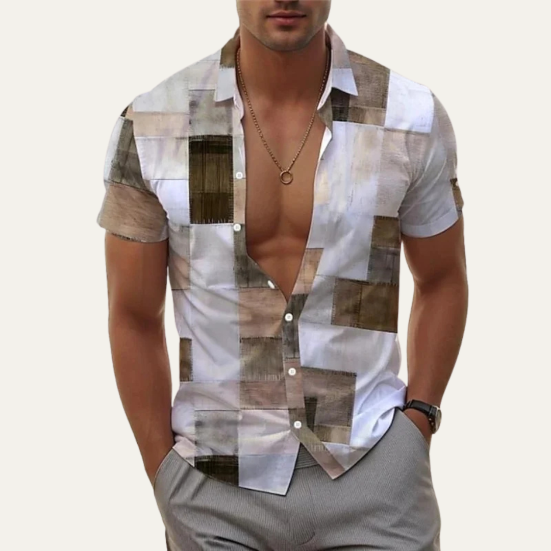 Patchwork Short Sleeve Button-Up Shirt