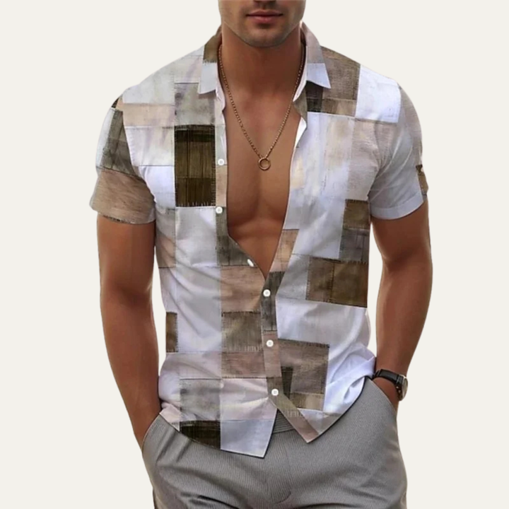 Patchwork Short Sleeve Button-Up Shirt