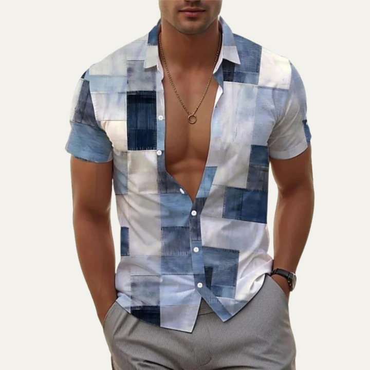 Patchwork Short Sleeve Button-Up Shirt