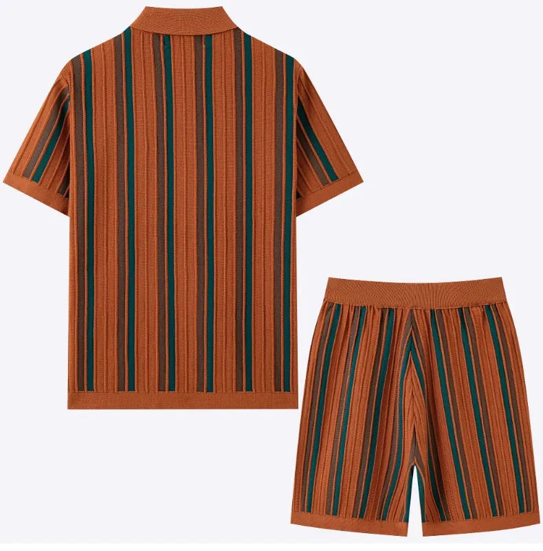 Striped Knit-Look Shirt and Coordinated Shorts Set