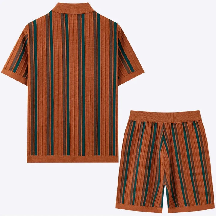 Striped Knit-Look Shirt and Coordinated Shorts Set