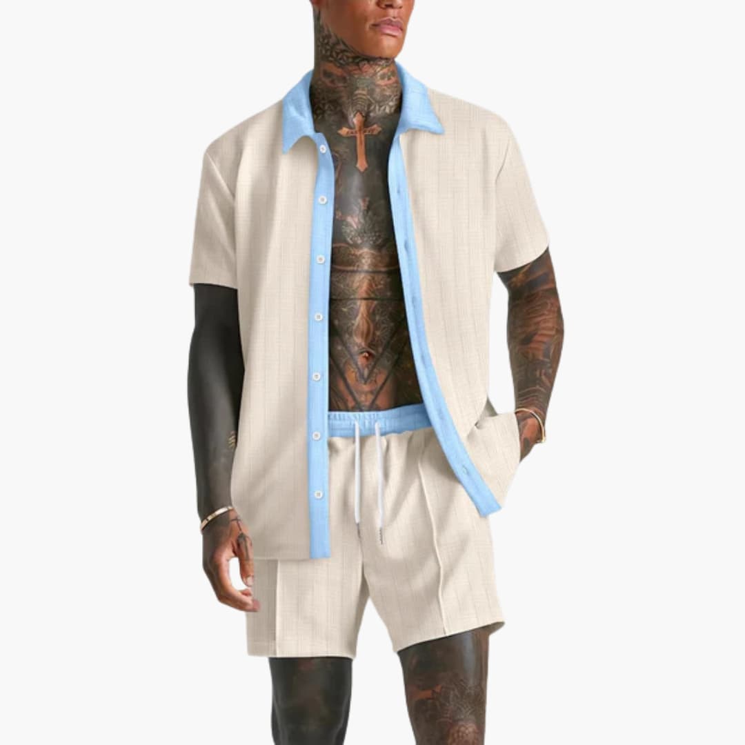 Contrast Shirt and Drawstring Shorts Set