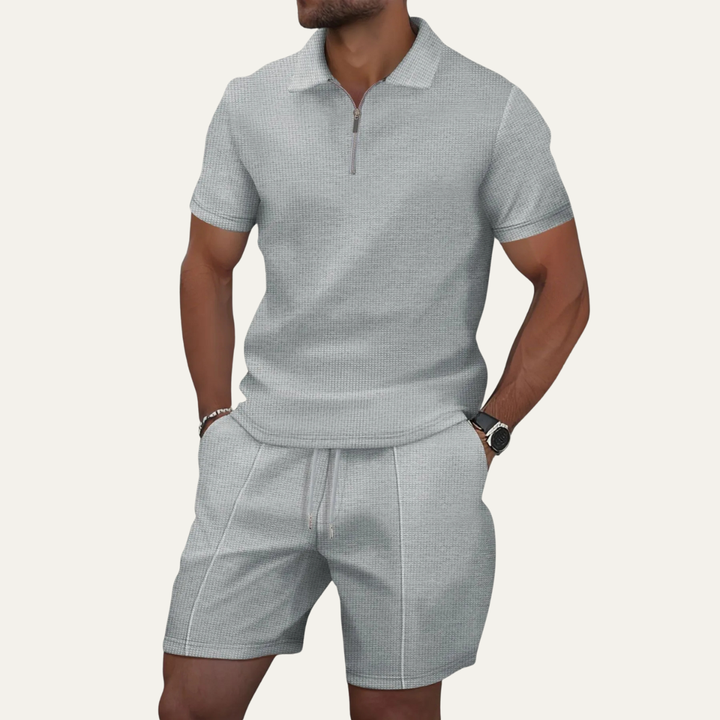 Zip-Neck Polo and Shorts Set