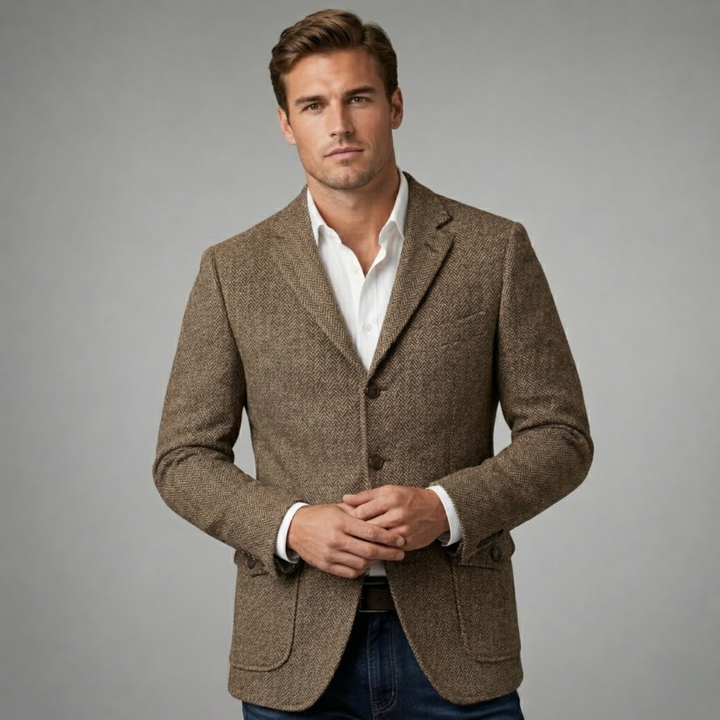 Fishbone Texture Single Breasted Blazer