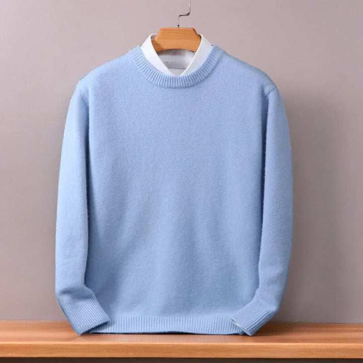 Fine-Knit Crew Neck Sweater - Sky Blue