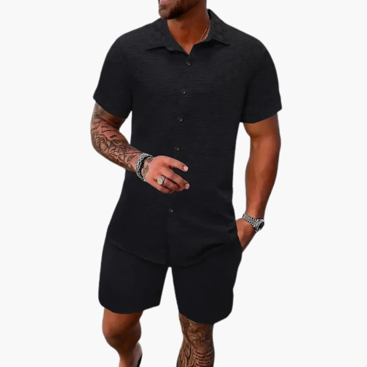Textured Shirt and Shorts Set