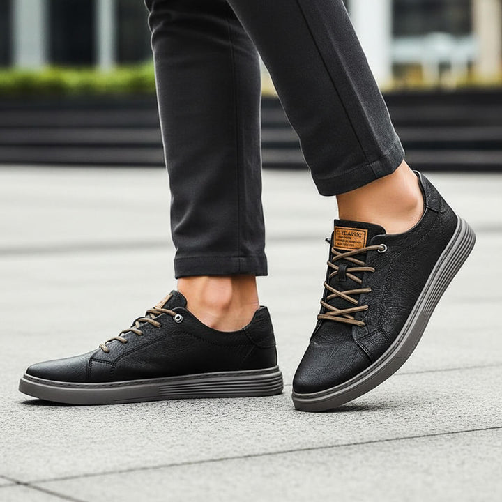 Textured Leather-Look Low-Top Sneakers