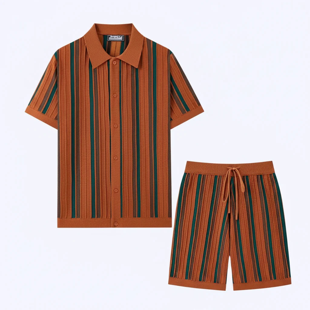 Striped Knit-Look Shirt and Coordinated Shorts Set