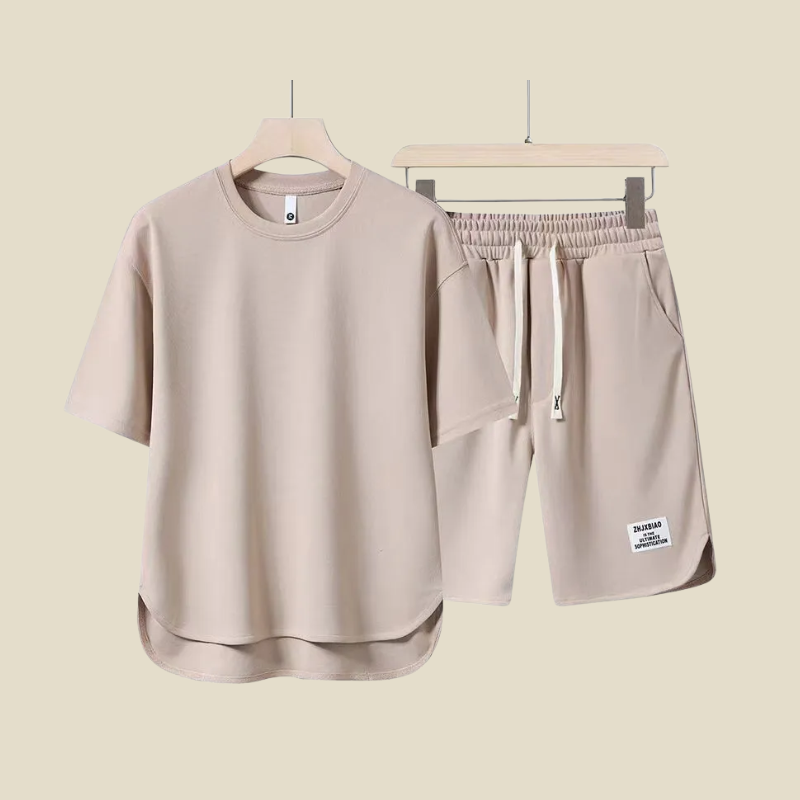 Crew Neck T-Shirt and Drawstring Shorts Set