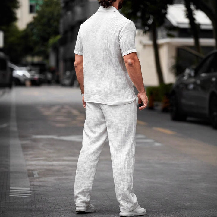 Camp Collar Shirt and Straight Leg Trousers Set