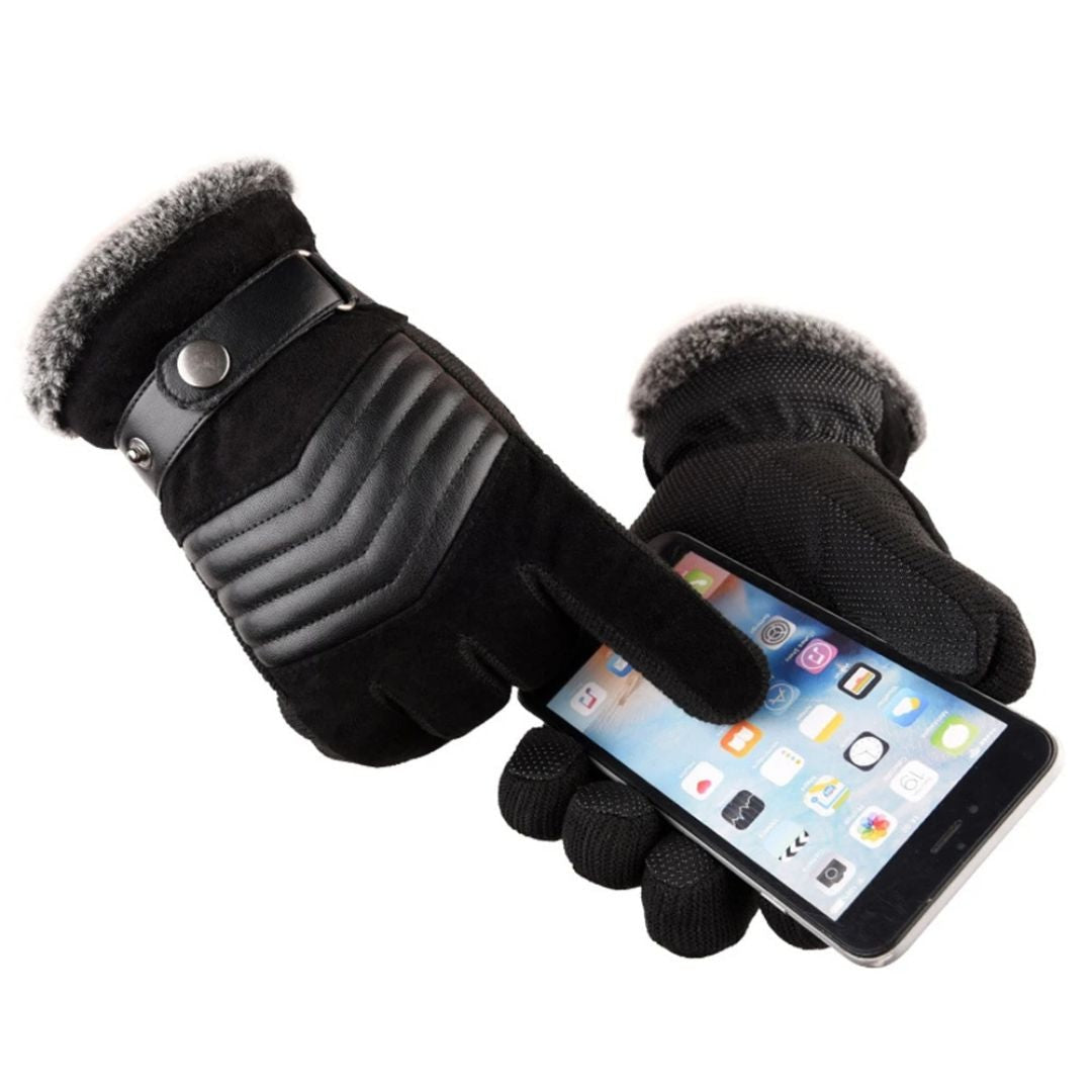 Touchscreen Winter Gloves with Leather-Look Strap