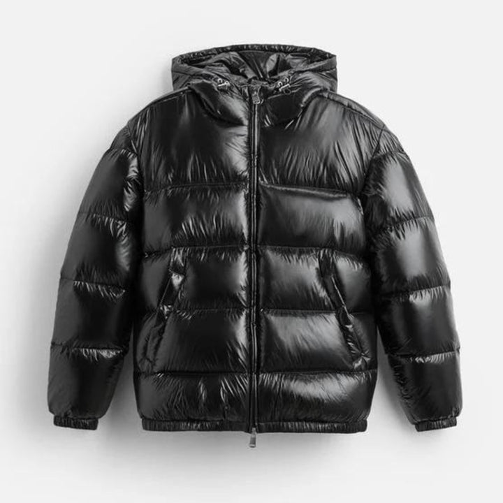 Quilted Puffer Jacket with Hood - Black