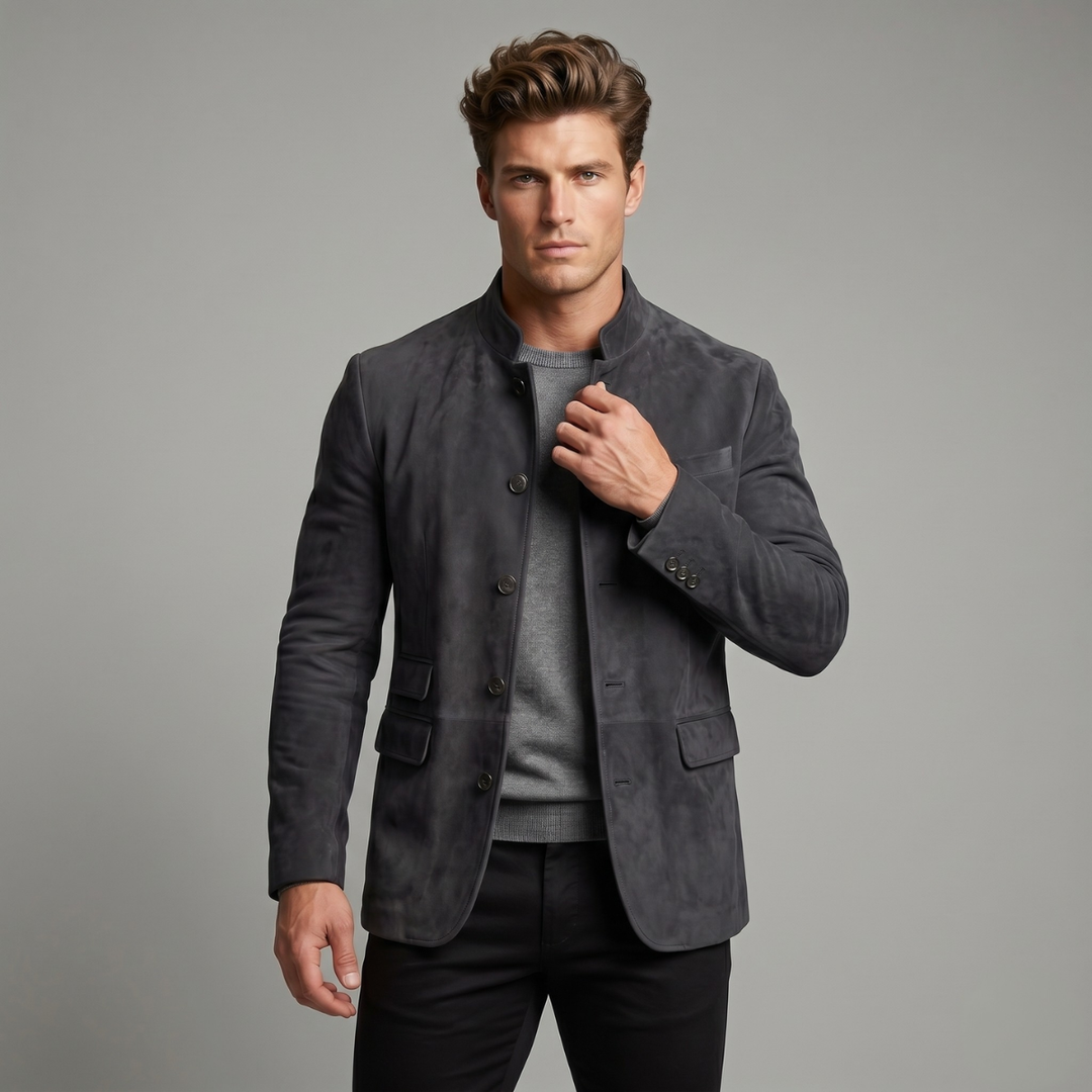Suede-Look Single Breasted Blazer