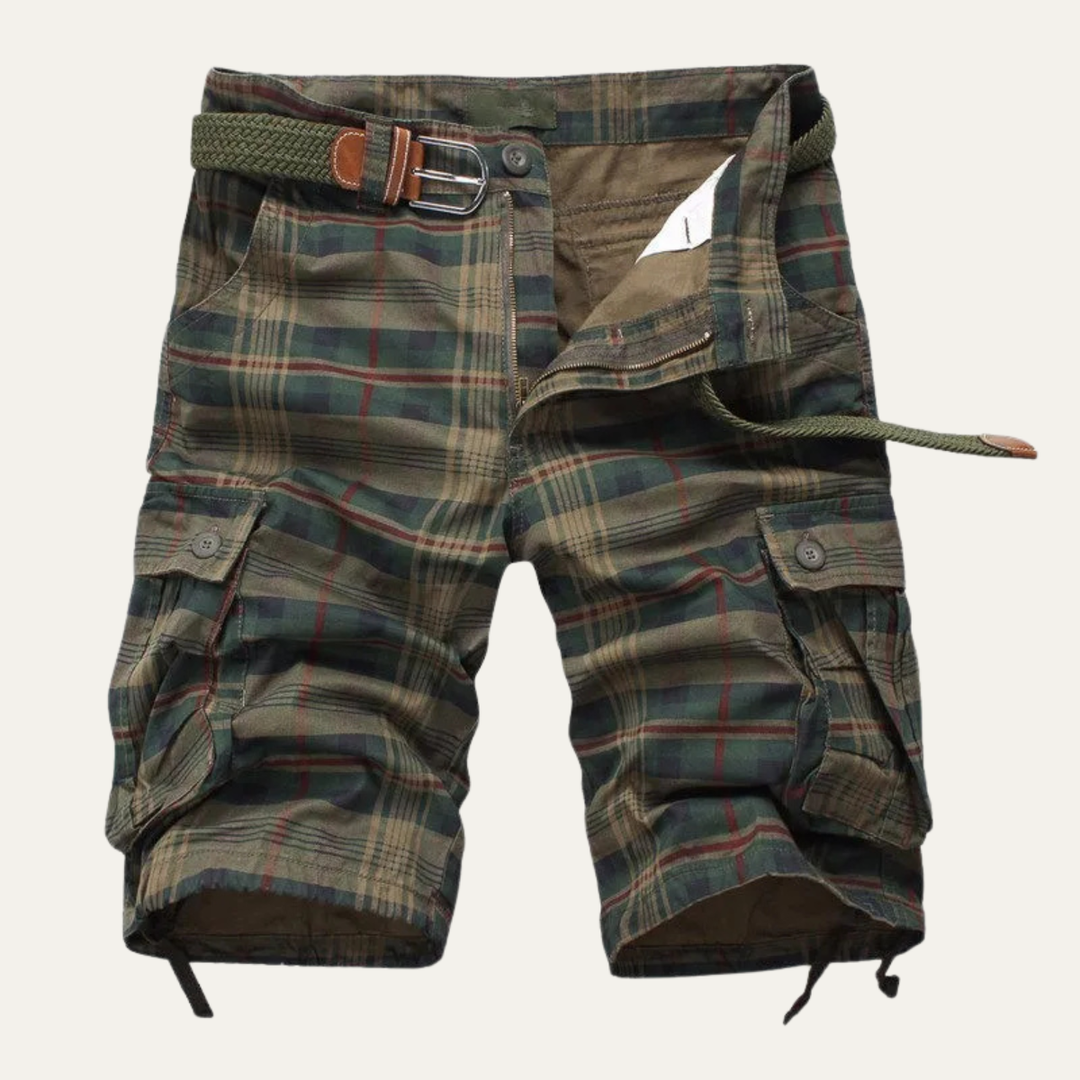 Plaid Multi-Pocket Cargo Shorts