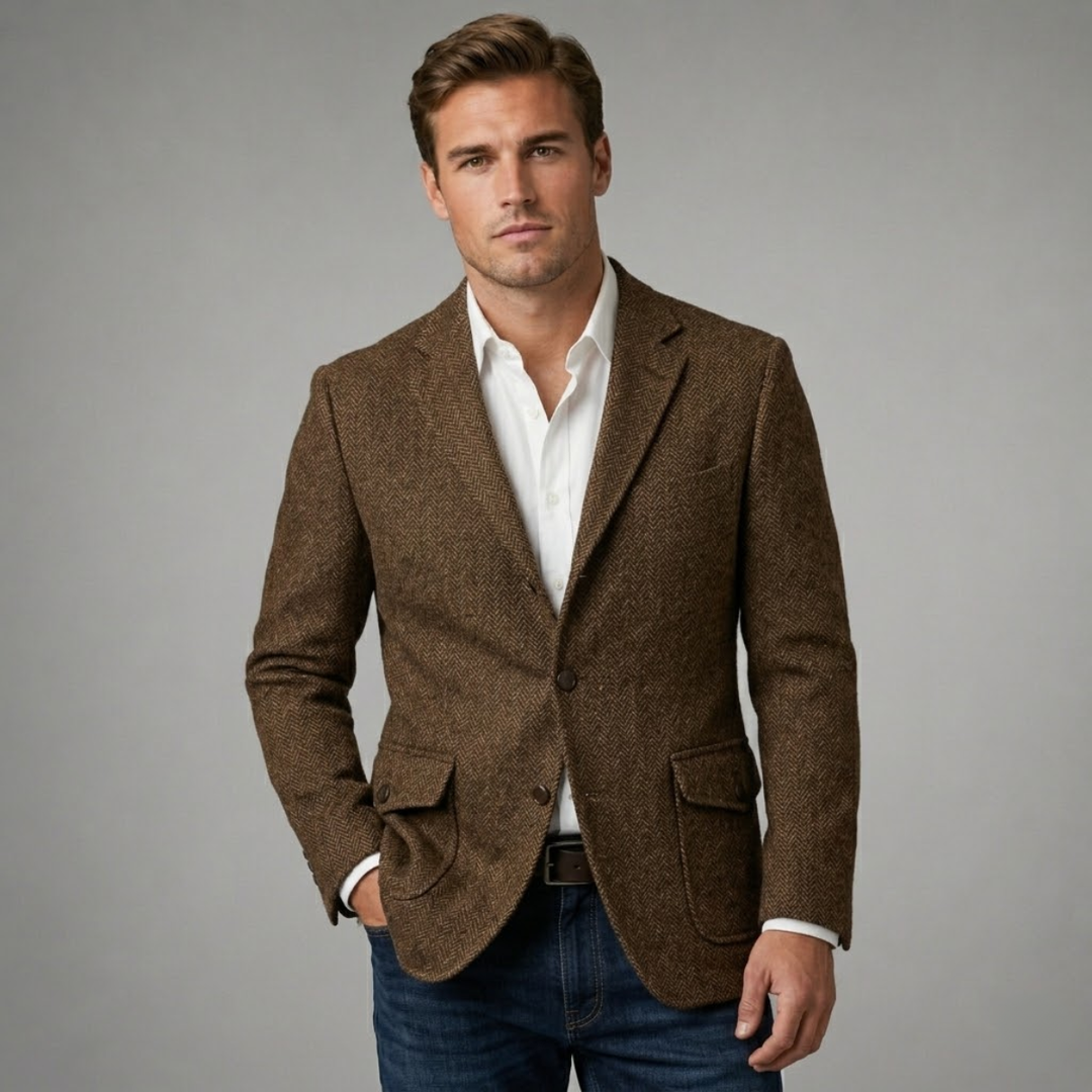 Fishbone Texture Single Breasted Blazer