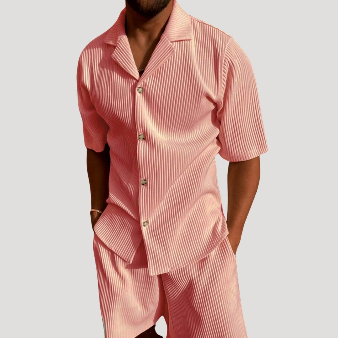 Ribbed Short Sleeve Shirt and Shorts Set