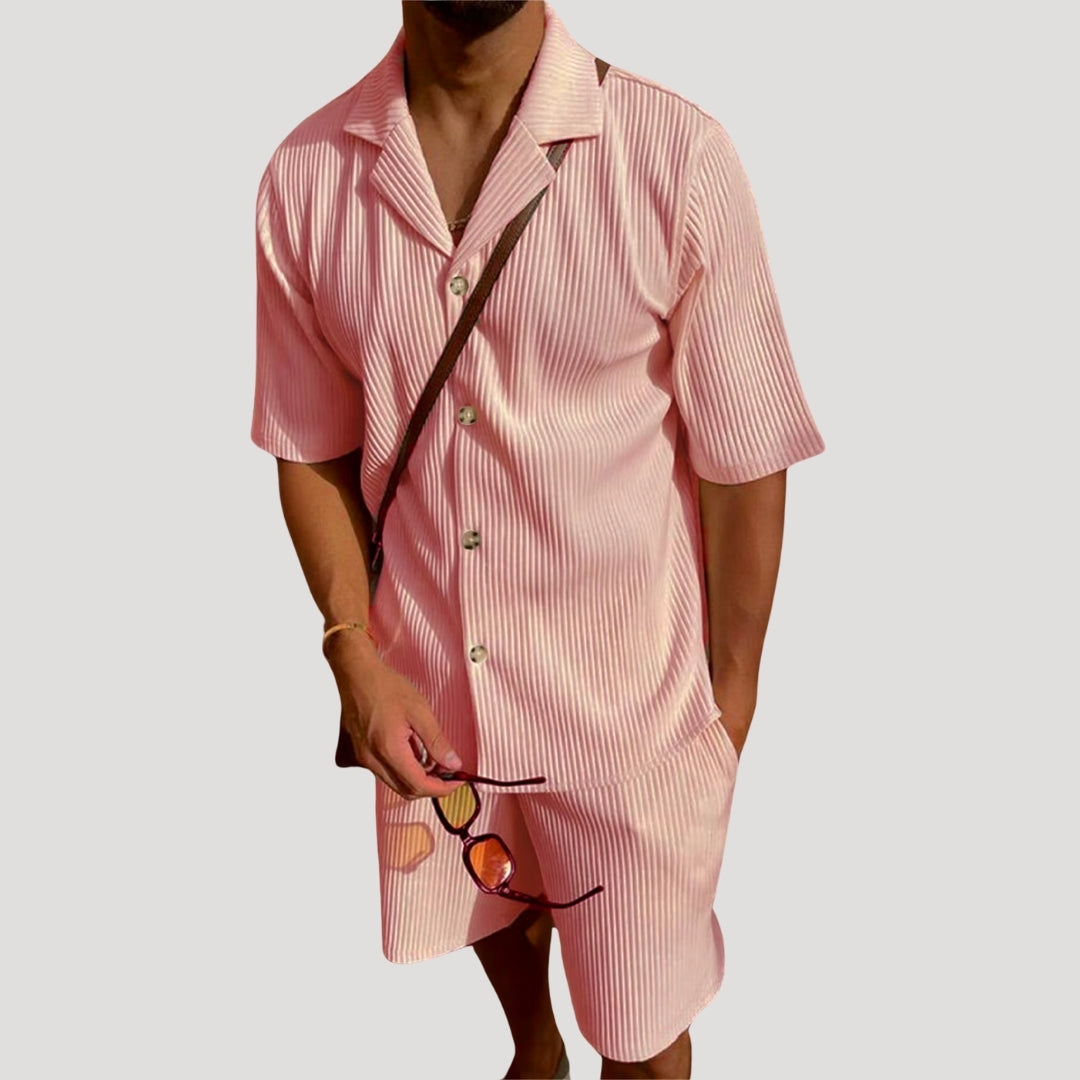 Ribbed Short Sleeve Shirt and Shorts Set