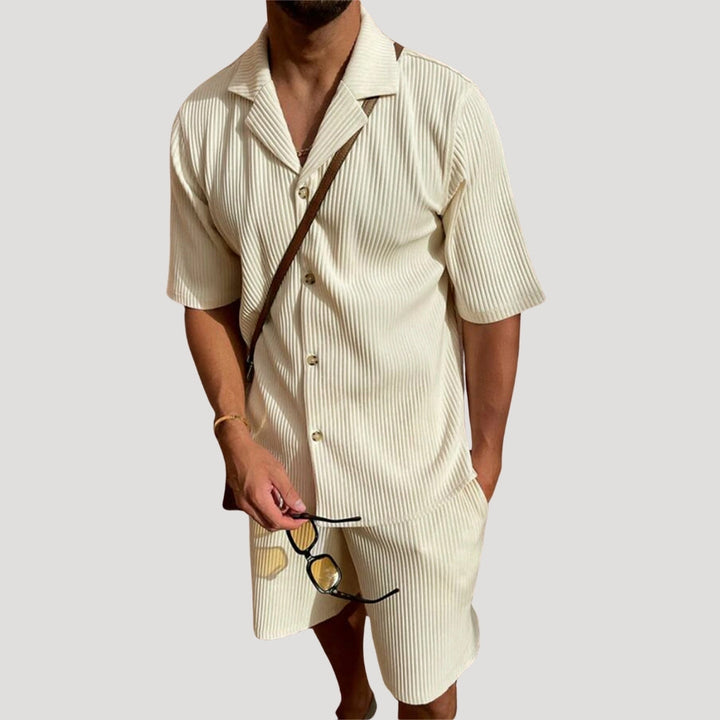 Ribbed Short Sleeve Shirt and Shorts Set