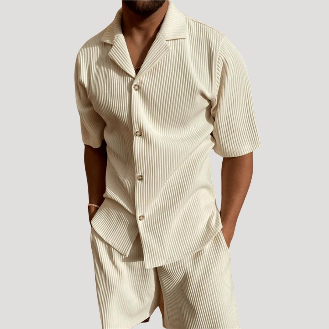 Ribbed Short Sleeve Shirt and Shorts Set