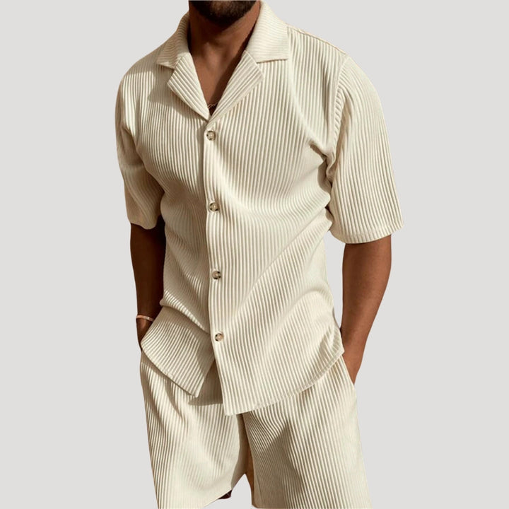 Ribbed Short Sleeve Shirt and Shorts Set