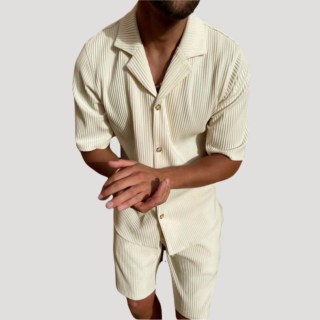 Ribbed Short Sleeve Shirt and Shorts Set