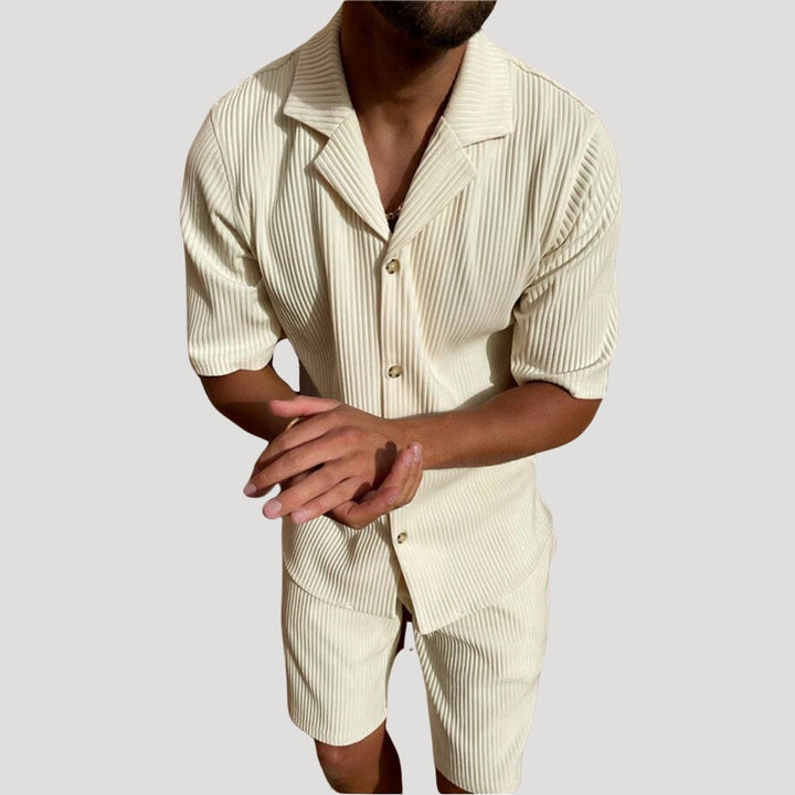 Ribbed Short Sleeve Shirt and Shorts Set
