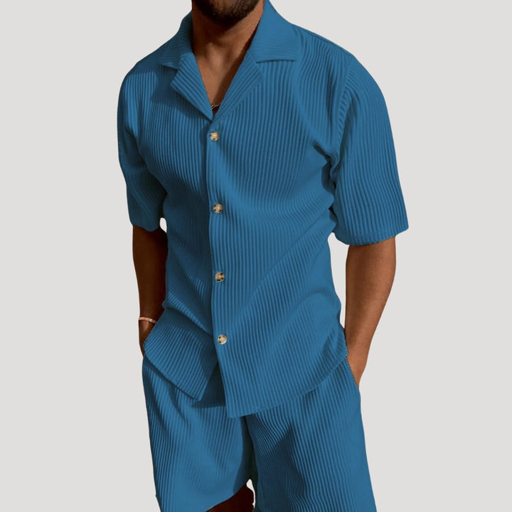 Ribbed Short Sleeve Shirt and Shorts Set