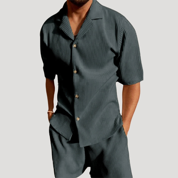 Ribbed Short Sleeve Shirt and Shorts Set