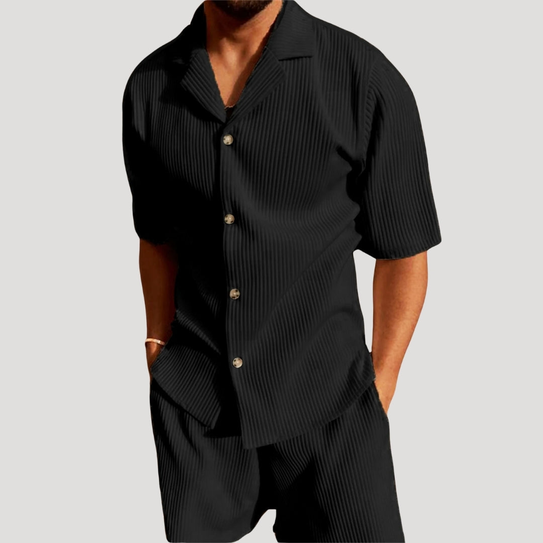 Ribbed Short Sleeve Shirt and Shorts Set