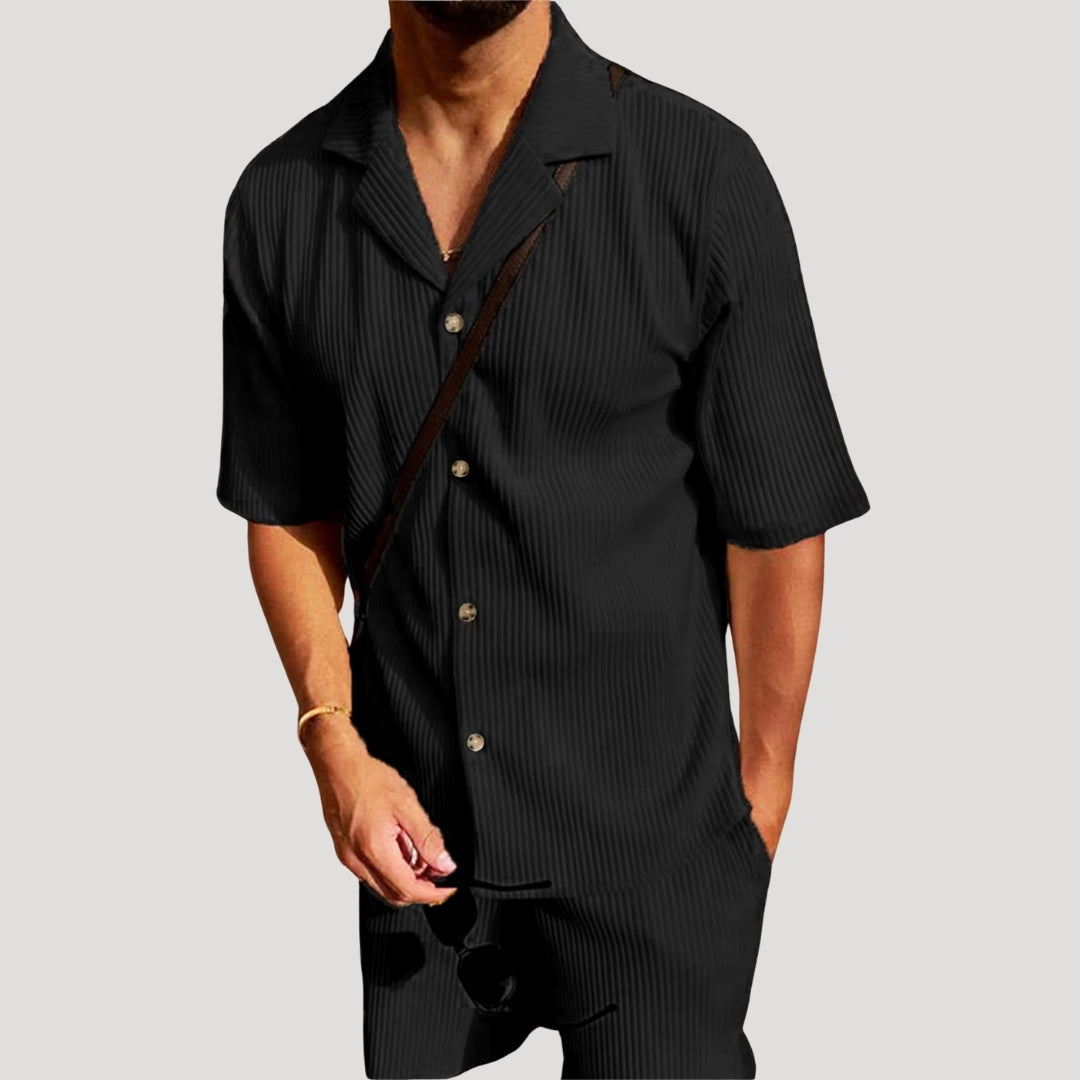 Ribbed Short Sleeve Shirt and Shorts Set