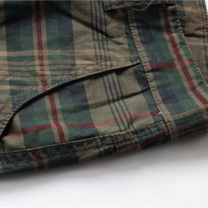 Plaid Multi-Pocket Cargo Shorts